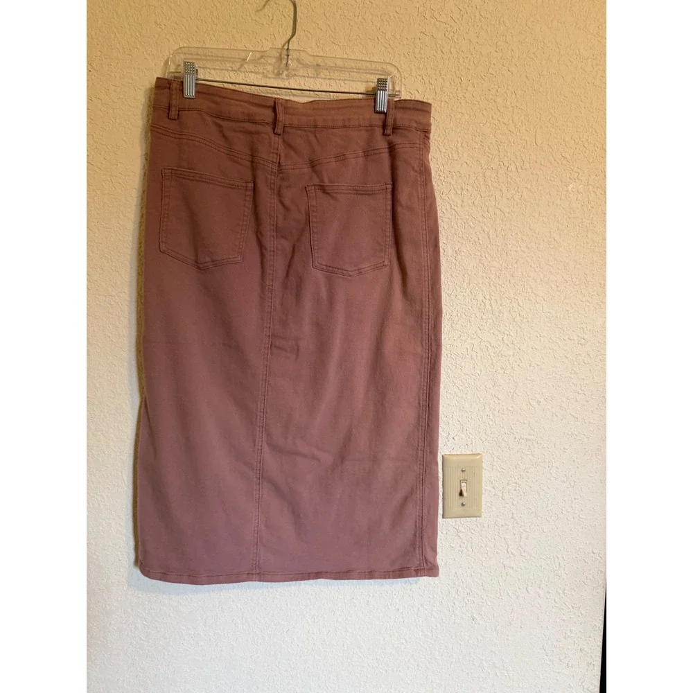 Polagram Mauve Denim Midi Skirt Women 1XL Front Slit Patch Pockets PSK4607-X